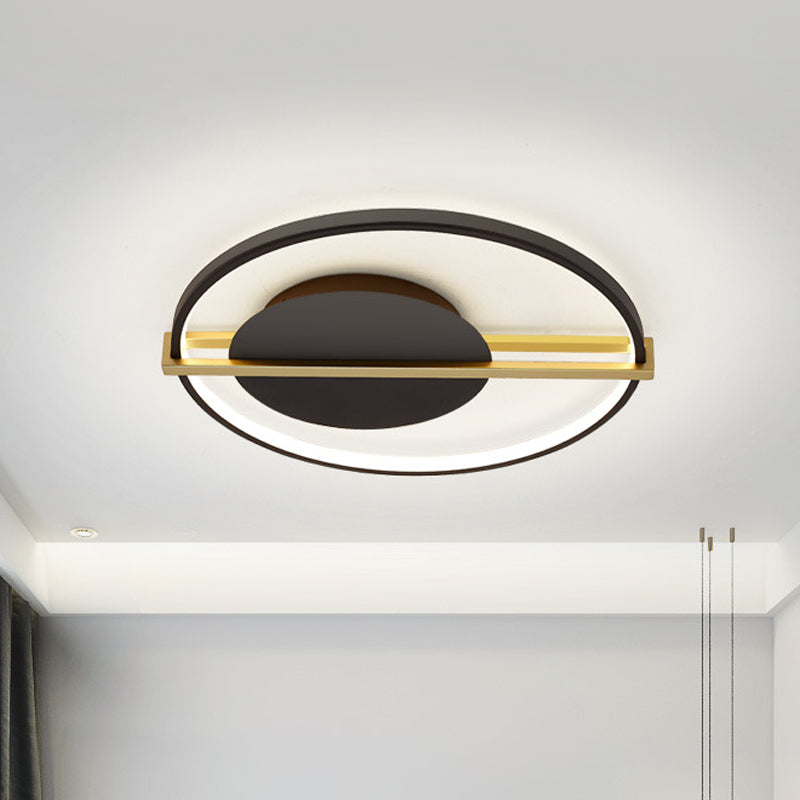 Minimalist LED Flush Mount Ceiling Light in Acrylic Black/White with Gold Hoop Guard