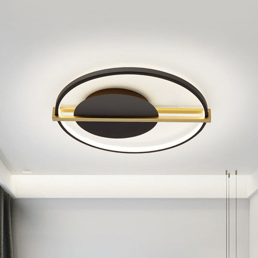 Minimalist LED Flush Mount Ceiling Light in Acrylic Black/White with Gold Hoop Guard