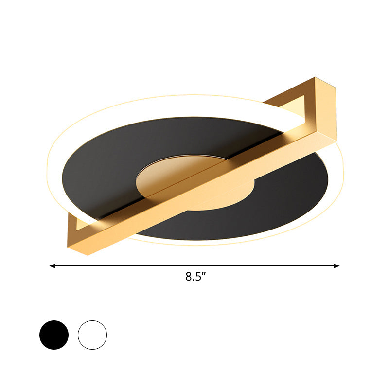 Plafonnier en métal de style rétro – Petit disque, design fin, LED noir/blanc et doré, lampe proche du plafond