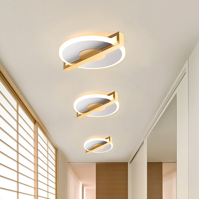 Plafonnier en métal de style rétro – Petit disque, design fin, LED noir/blanc et doré, lampe proche du plafond