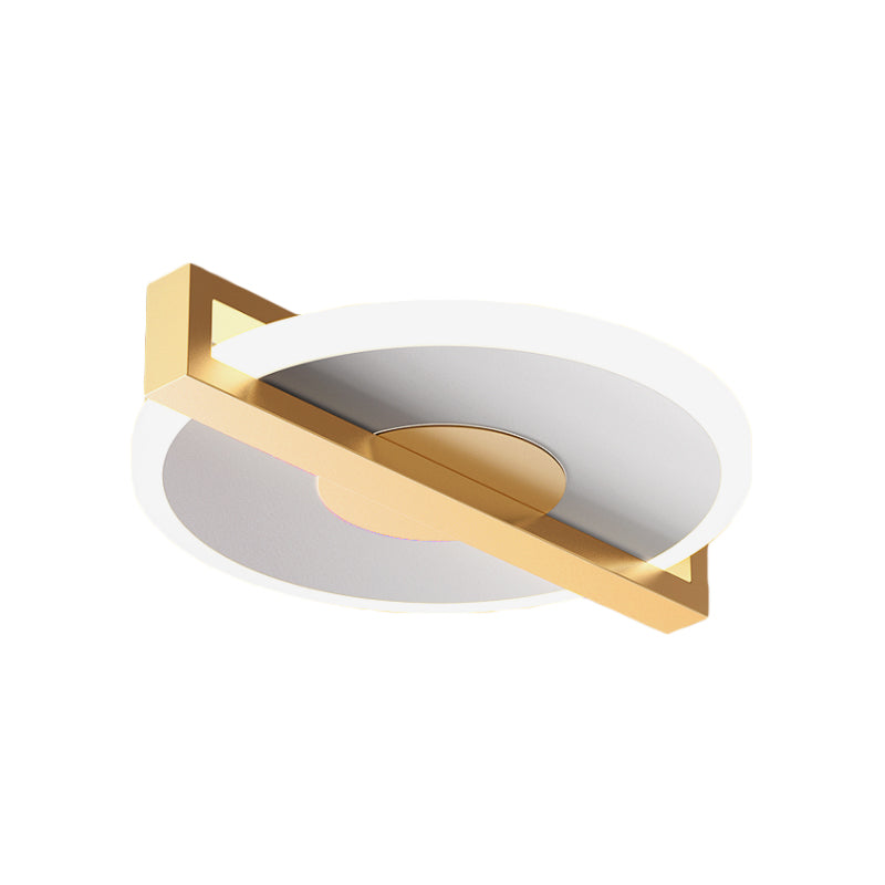 Plafonnier en métal de style rétro – Petit disque, design fin, LED noir/blanc et doré, lampe proche du plafond