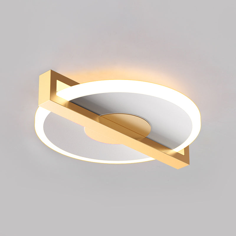 Plafonnier en métal de style rétro – Petit disque, design fin, LED noir/blanc et doré, lampe proche du plafond
