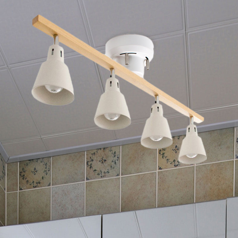 Plafonnier à encastrer à corne rotative en fer blanc/noir nordique avec bras en poutre en bois - Lot de 4 ampoules