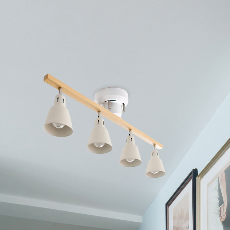 Plafonnier à encastrer à corne rotative en fer blanc/noir nordique avec bras en poutre en bois - Lot de 4 ampoules