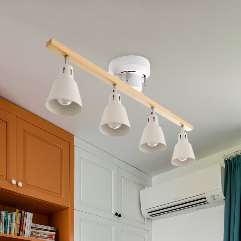 Plafonnier à encastrer à corne rotative en fer blanc/noir nordique avec bras en poutre en bois - Lot de 4 ampoules