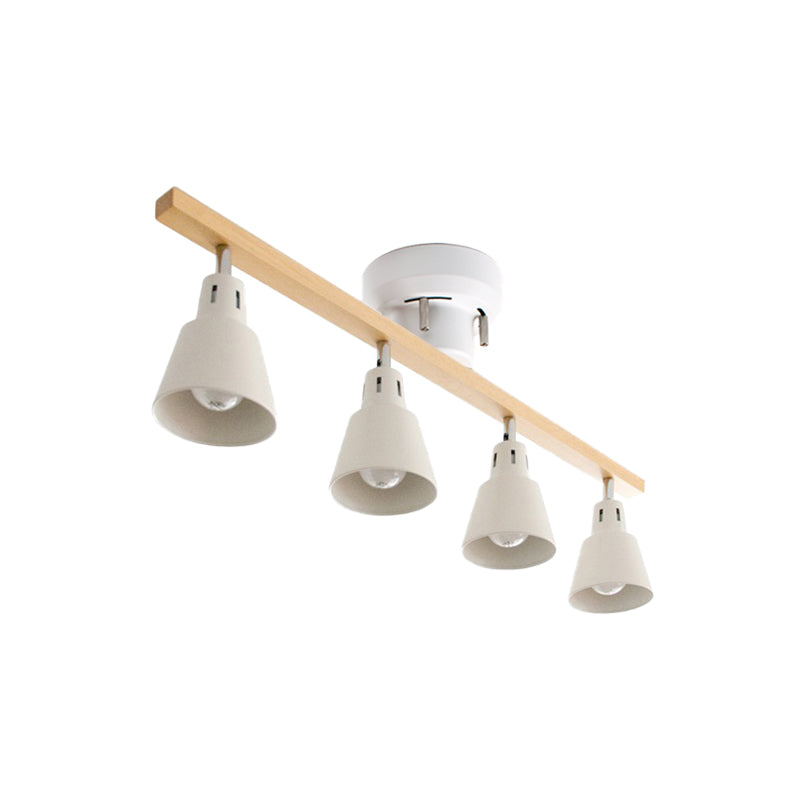 Plafonnier à encastrer à corne rotative en fer blanc/noir nordique avec bras en poutre en bois - Lot de 4 ampoules
