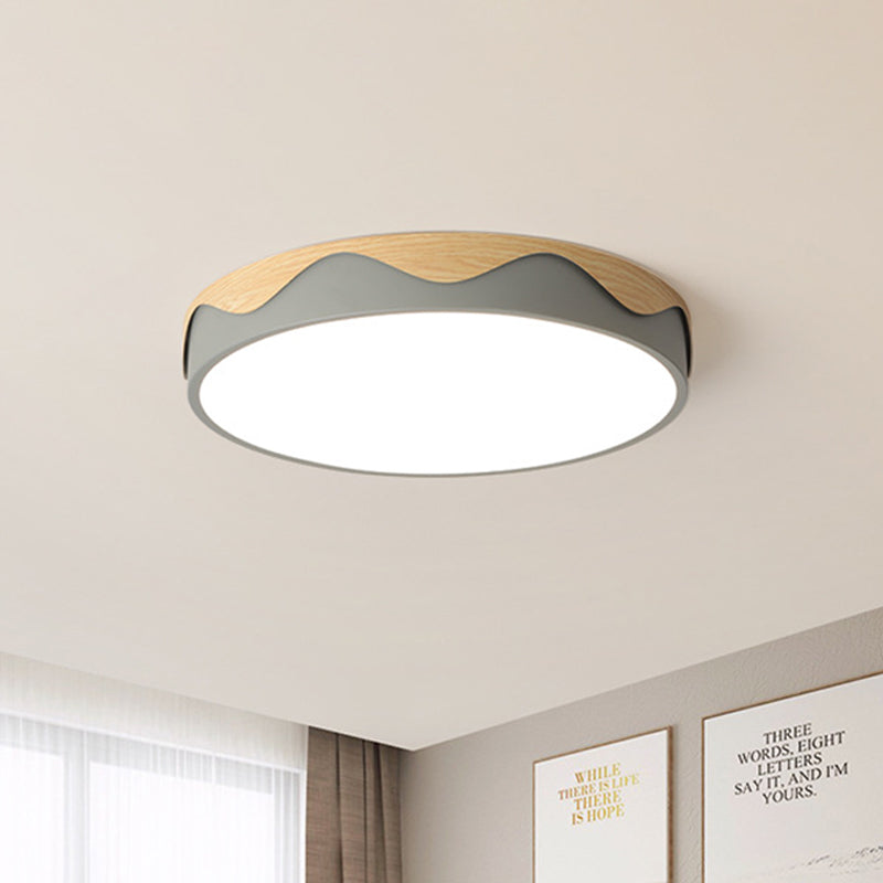 Macaron Acrylic Close to Ceiling Light - Rounded Thin Design - 16.5"/20.5" Wide LED Flush Mount Light - Stylish Wavy Edge - Warm/White Light Option - Grey/Green