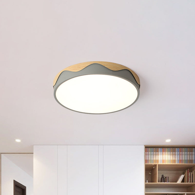Macaron Acrylic Close to Ceiling Light - Rounded Thin Design - 16.5"/20.5" Wide LED Flush Mount Light - Stylish Wavy Edge - Warm/White Light Option - Grey/Green