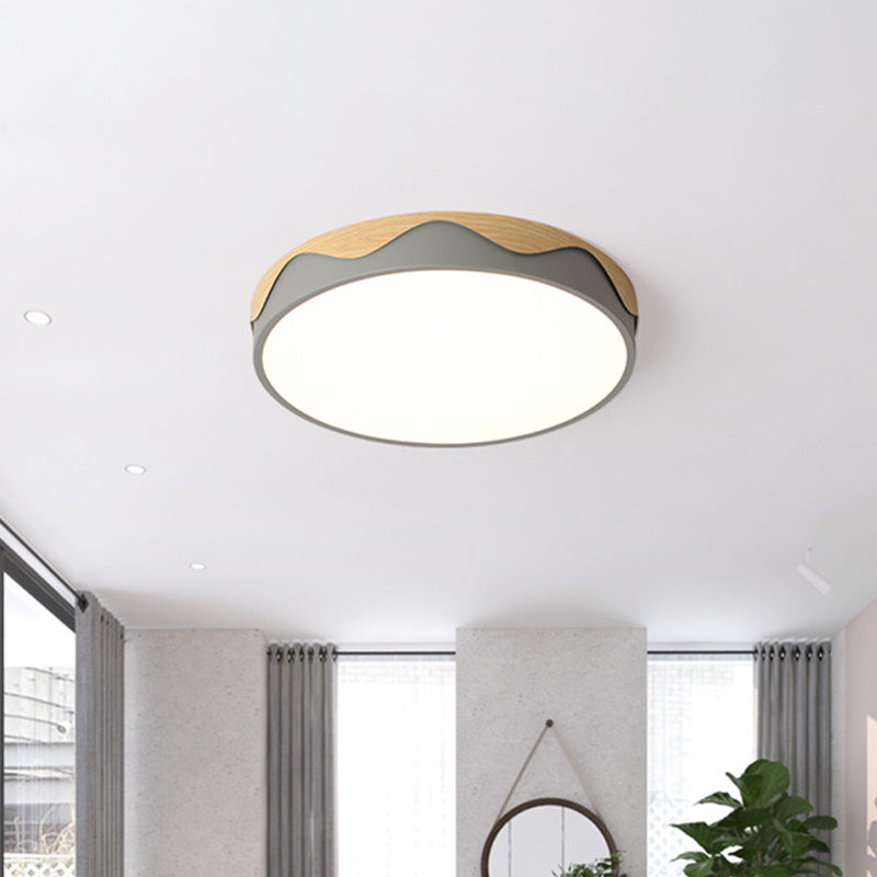 Macaron Acrylic Close to Ceiling Light - Rounded Thin Design - 16.5"/20.5" Wide LED Flush Mount Light - Stylish Wavy Edge - Warm/White Light Option - Grey/Green