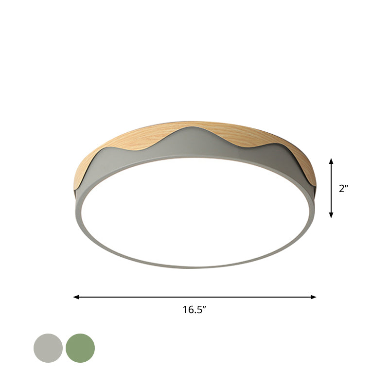 Macaron Acrylic Close to Ceiling Light - Rounded Thin Design - 16.5"/20.5" Wide LED Flush Mount Light - Stylish Wavy Edge - Warm/White Light Option - Grey/Green