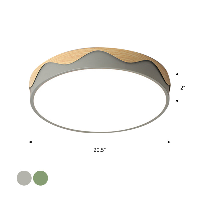 Macaron Acrylic Close to Ceiling Light - Rounded Thin Design - 16.5"/20.5" Wide LED Flush Mount Light - Stylish Wavy Edge - Warm/White Light Option - Grey/Green