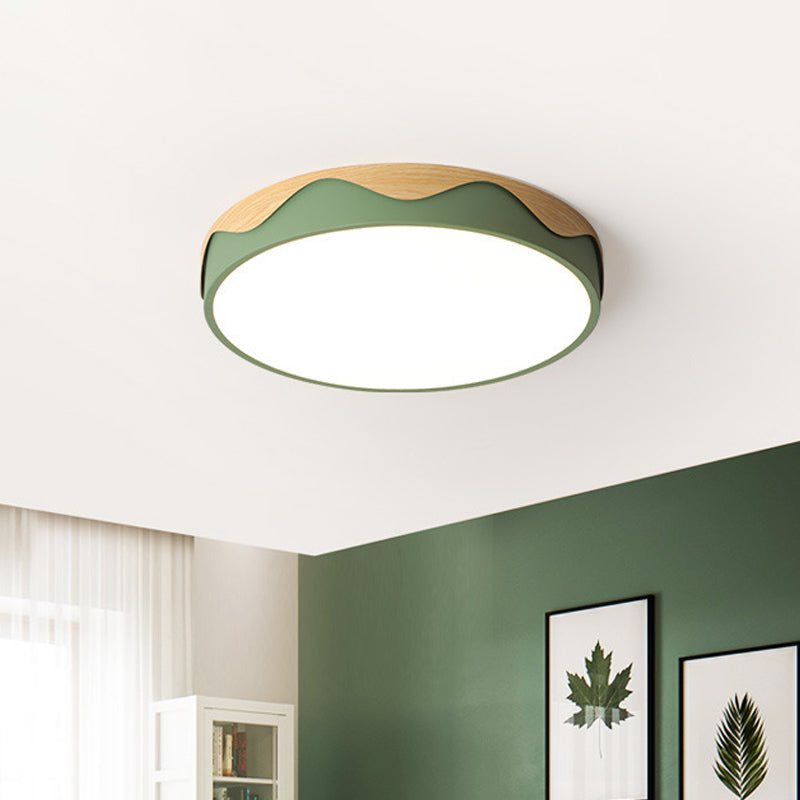 Macaron Acrylic Close to Ceiling Light - Rounded Thin Design - 16.5"/20.5" Wide LED Flush Mount Light - Stylish Wavy Edge - Warm/White Light Option - Grey/Green