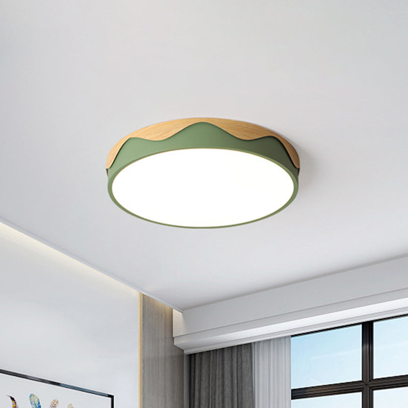 Macaron Acrylic Close to Ceiling Light - Rounded Thin Design - 16.5"/20.5" Wide LED Flush Mount Light - Stylish Wavy Edge - Warm/White Light Option - Grey/Green