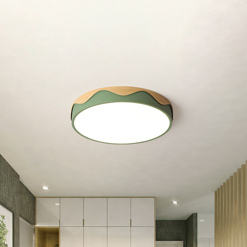 Macaron Acrylic Close to Ceiling Light - Rounded Thin Design - 16.5"/20.5" Wide LED Flush Mount Light - Stylish Wavy Edge - Warm/White Light Option - Grey/Green