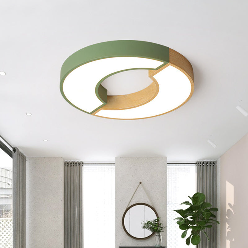 Grey/Green-Wood Double Arch Flushmount Nordic Iron LED Ceiling Mounted Light - 16.5"/20.5" Diameter, Warm/White Light