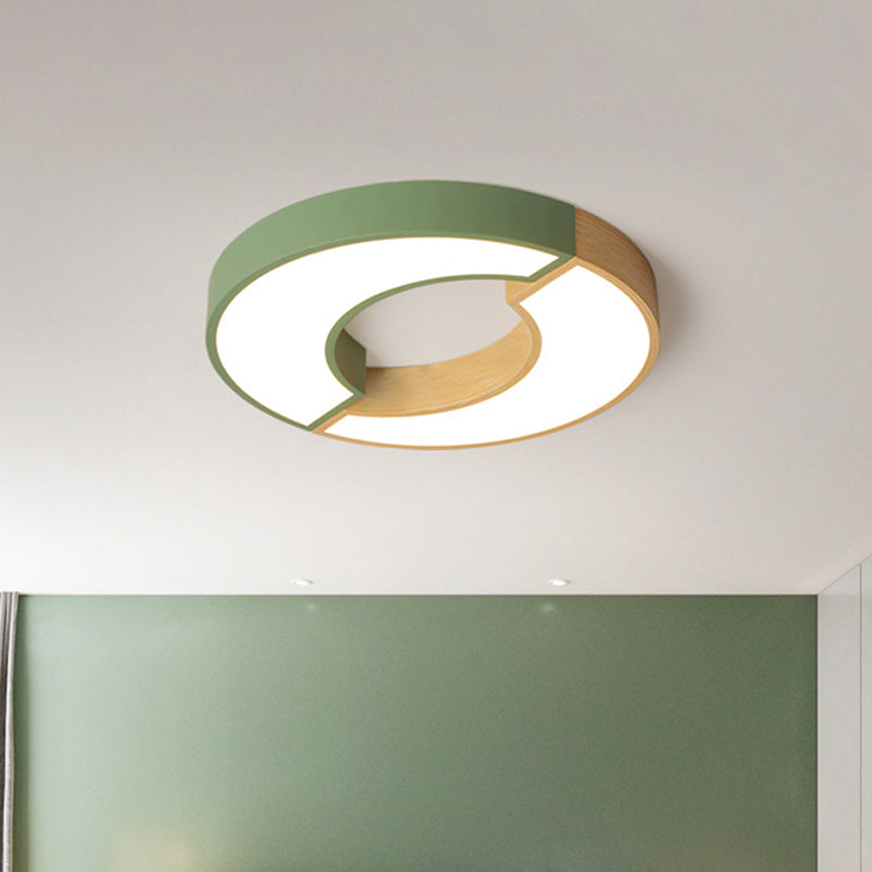Grey/Green-Wood Double Arch Flushmount Nordic Iron LED Ceiling Mounted Light - 16.5"/20.5" Diameter, Warm/White Light