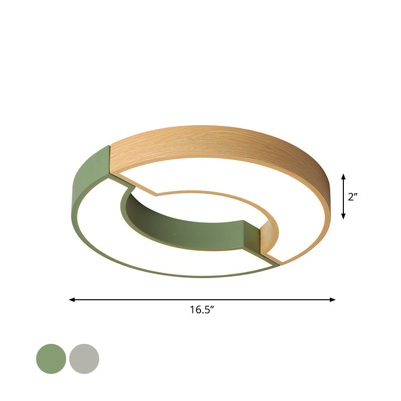 Grey/Green-Wood Double Arch Flushmount Nordic Iron LED Ceiling Mounted Light - 16.5"/20.5" Diameter, Warm/White Light