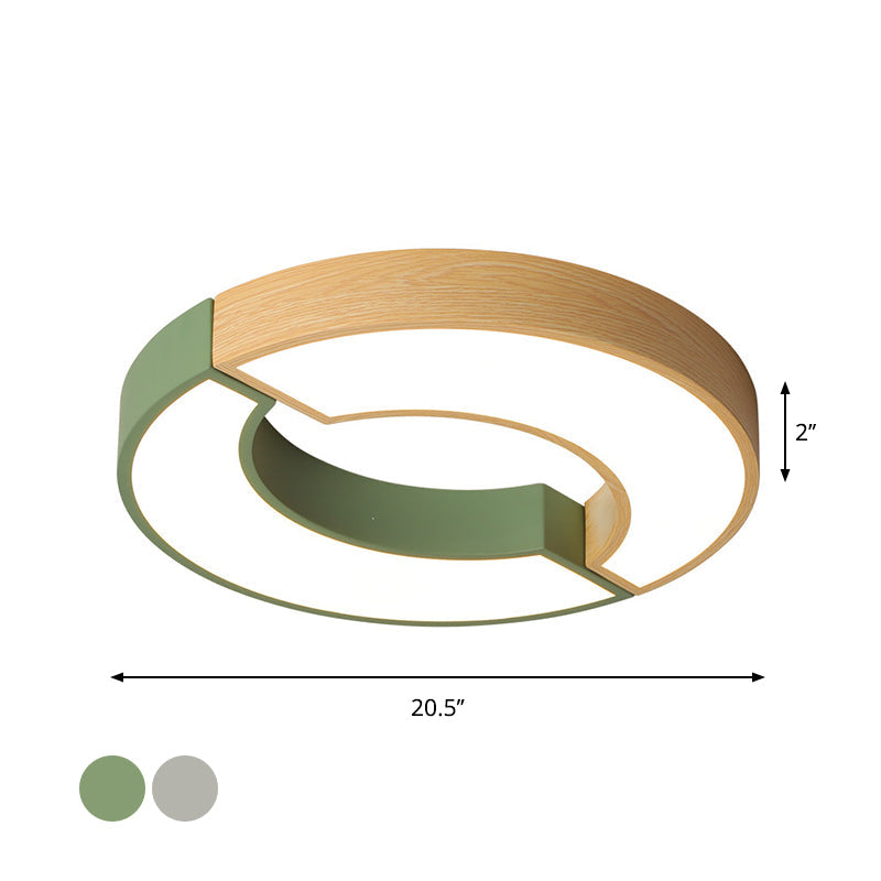 Grey/Green-Wood Double Arch Flushmount Nordic Iron LED Ceiling Mounted Light - 16.5"/20.5" Diameter, Warm/White Light