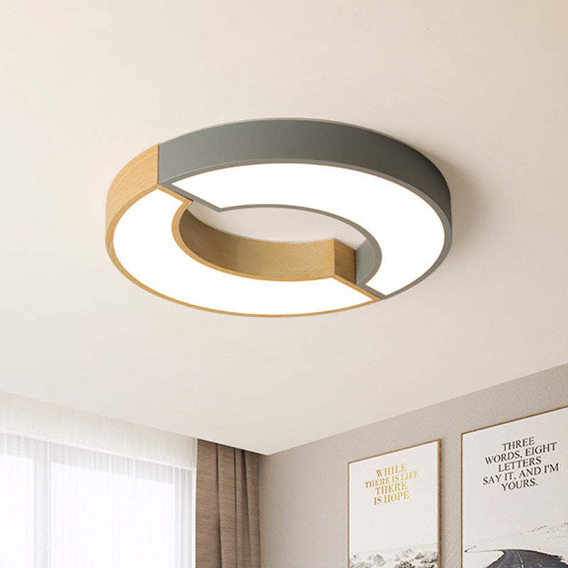 Grey/Green-Wood Double Arch Flushmount Nordic Iron LED Ceiling Mounted Light - 16.5"/20.5" Diameter, Warm/White Light
