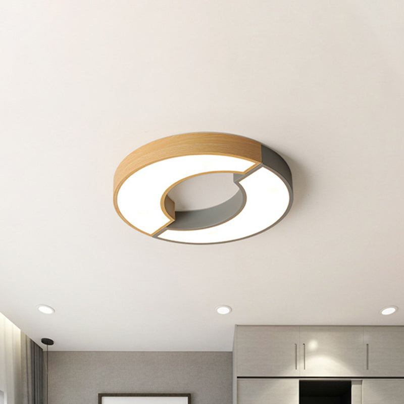 Grey/Green-Wood Double Arch Flushmount Nordic Iron LED Ceiling Mounted Light - 16.5"/20.5" Diameter, Warm/White Light