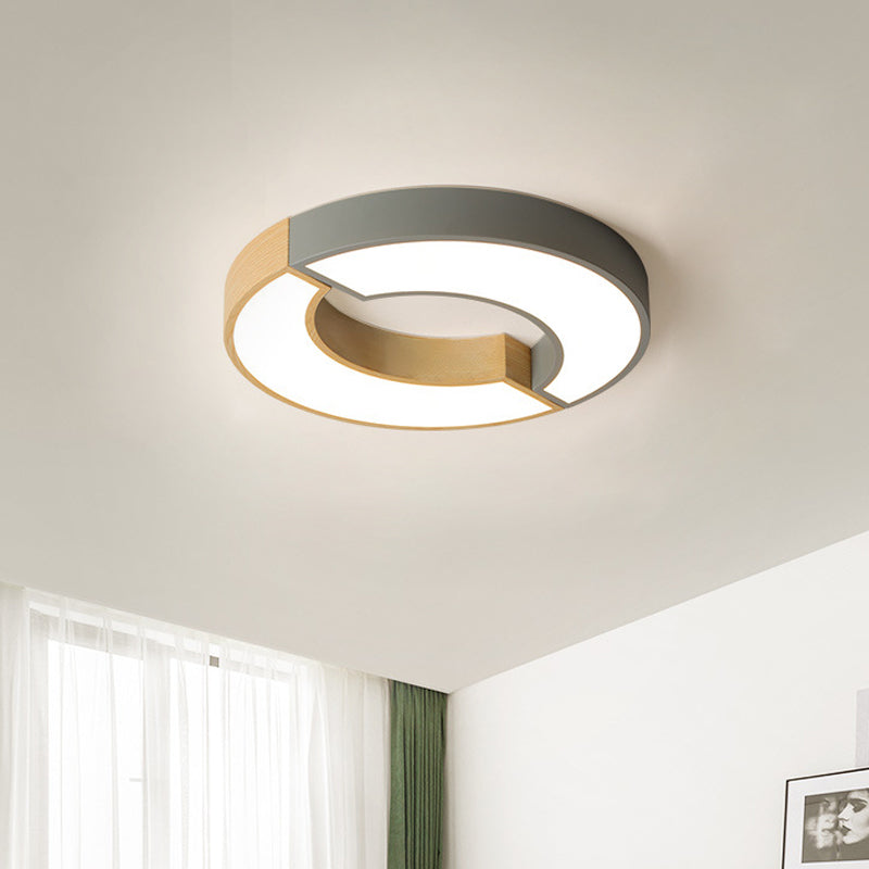 Grey/Green-Wood Double Arch Flushmount Nordic Iron LED Ceiling Mounted Light - 16.5"/20.5" Diameter, Warm/White Light