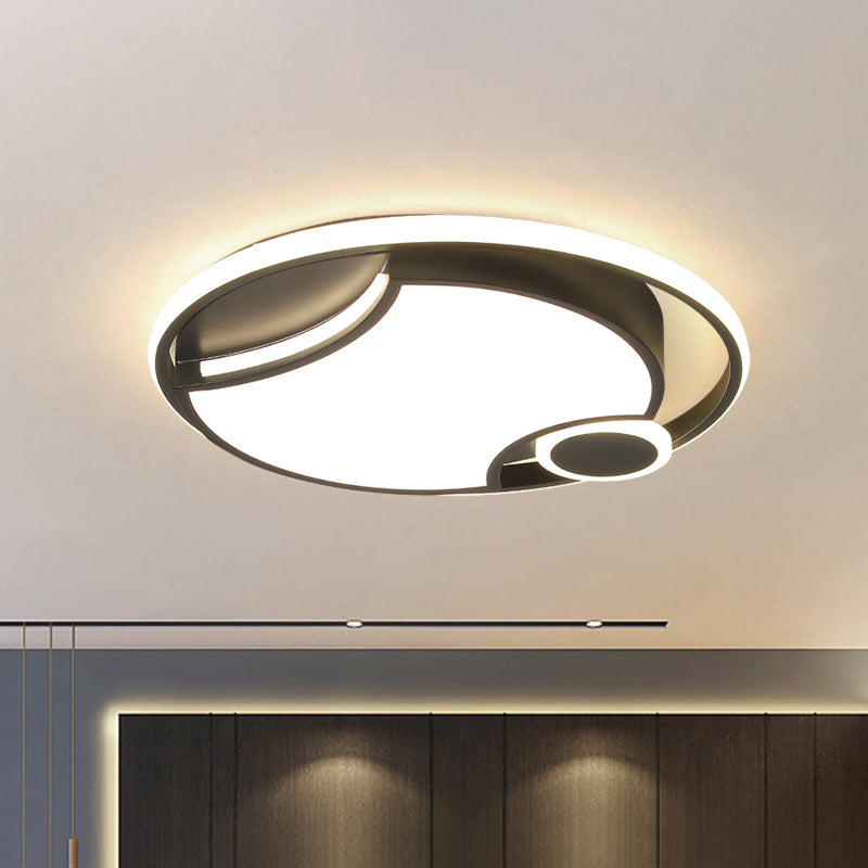 Modern Black Iron Cut-Out Design LED Ceiling Light - 16.5"/20.5" Wide - Round Flush Mount - Warm/White Light
