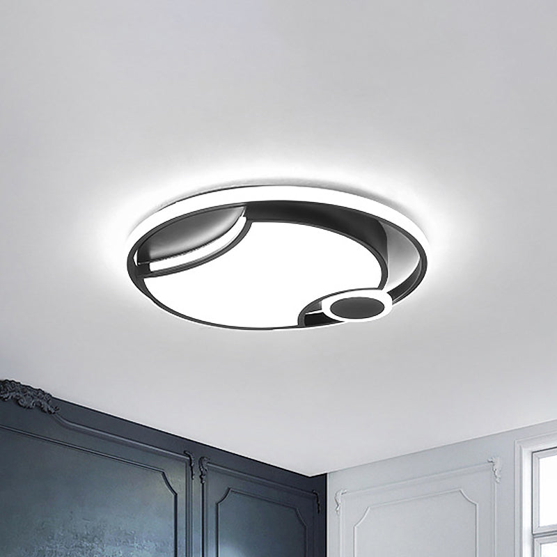 Modern Black Iron Cut-Out Design LED Ceiling Light - 16.5"/20.5" Wide - Round Flush Mount - Warm/White Light