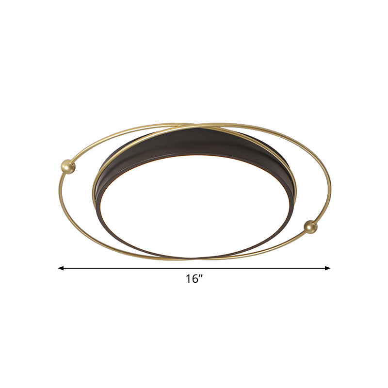 Modern Orbital Metal Flush Mount LED Ceiling Light in Black-Gold, Warm/White - 16"/19.5" Wide