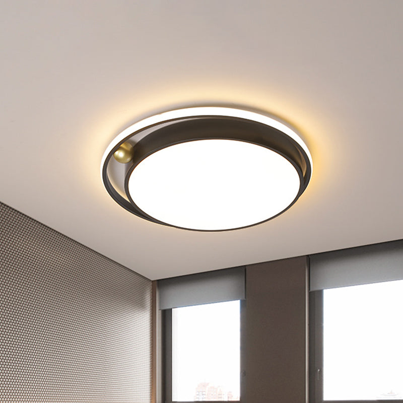 Plafonnier LED rond moderne à encastrer en noir - Cadre en fer 16"/19,5" avec lueur chaude/blanche - Luminaire de chambre minimaliste