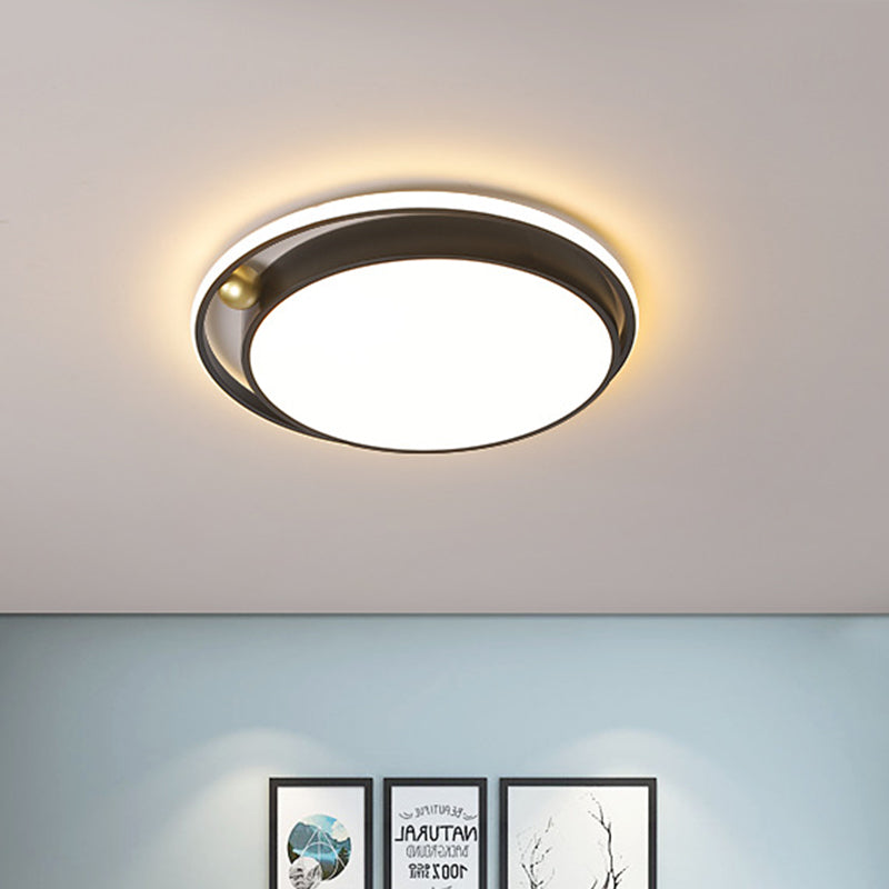 Plafonnier LED rond moderne à encastrer en noir - Cadre en fer 16"/19,5" avec lueur chaude/blanche - Luminaire de chambre minimaliste