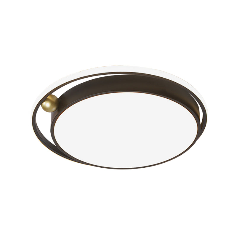 Plafonnier LED rond moderne à encastrer en noir - Cadre en fer 16"/19,5" avec lueur chaude/blanche - Luminaire de chambre minimaliste