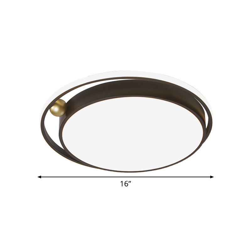 Plafonnier LED rond moderne à encastrer en noir - Cadre en fer 16"/19,5" avec lueur chaude/blanche - Luminaire de chambre minimaliste