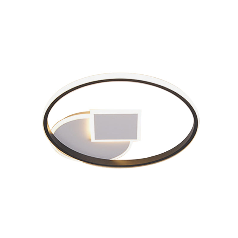 Modern Geometric LED Flushmount Ceiling Lamp - Thin Acrylic, Black-White, 16.5"/20.5" W - Warm/White Light for Dorm