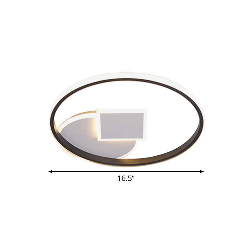 Modern Geometric LED Flushmount Ceiling Lamp - Thin Acrylic, Black-White, 16.5"/20.5" W - Warm/White Light for Dorm