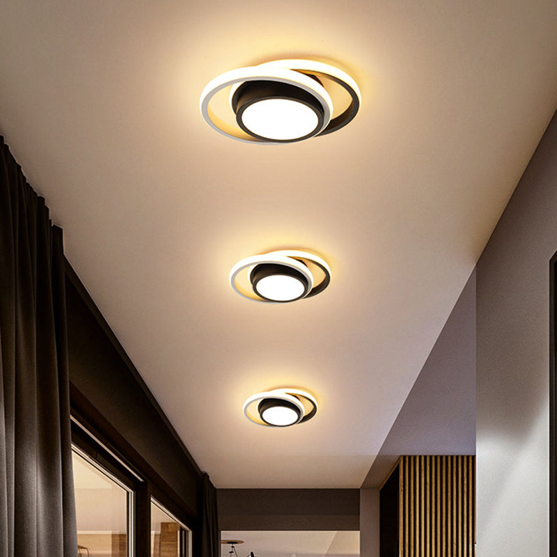 Minimalist LED Ceiling Light, Black-White with Dual Circle Guard and Warm/White Light