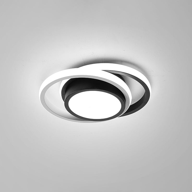 Minimalist LED Ceiling Light, Black-White with Dual Circle Guard and Warm/White Light