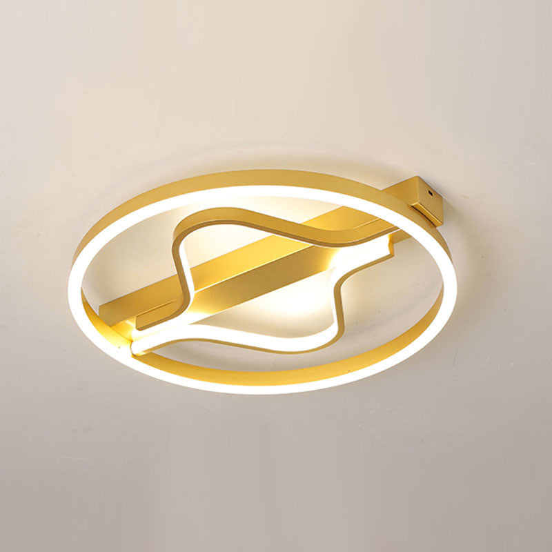 Aluminum Flush Mount Ceiling Light - Modernist Gold, LED Surface Lamp (16"/19.5") with Ripplet Central, Warm/White Light