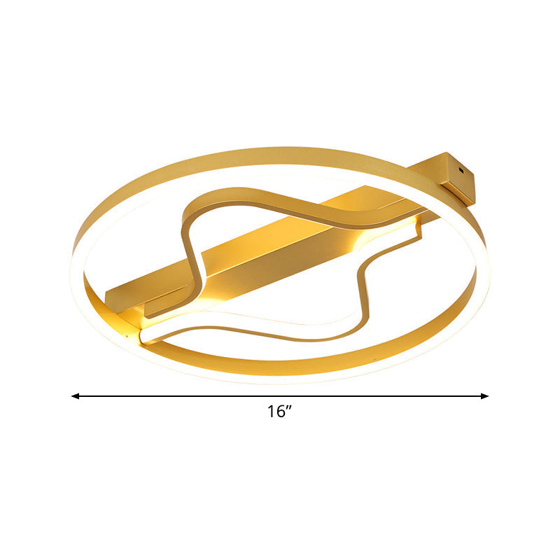 Aluminum Flush Mount Ceiling Light - Modernist Gold, LED Surface Lamp (16"/19.5") with Ripplet Central, Warm/White Light