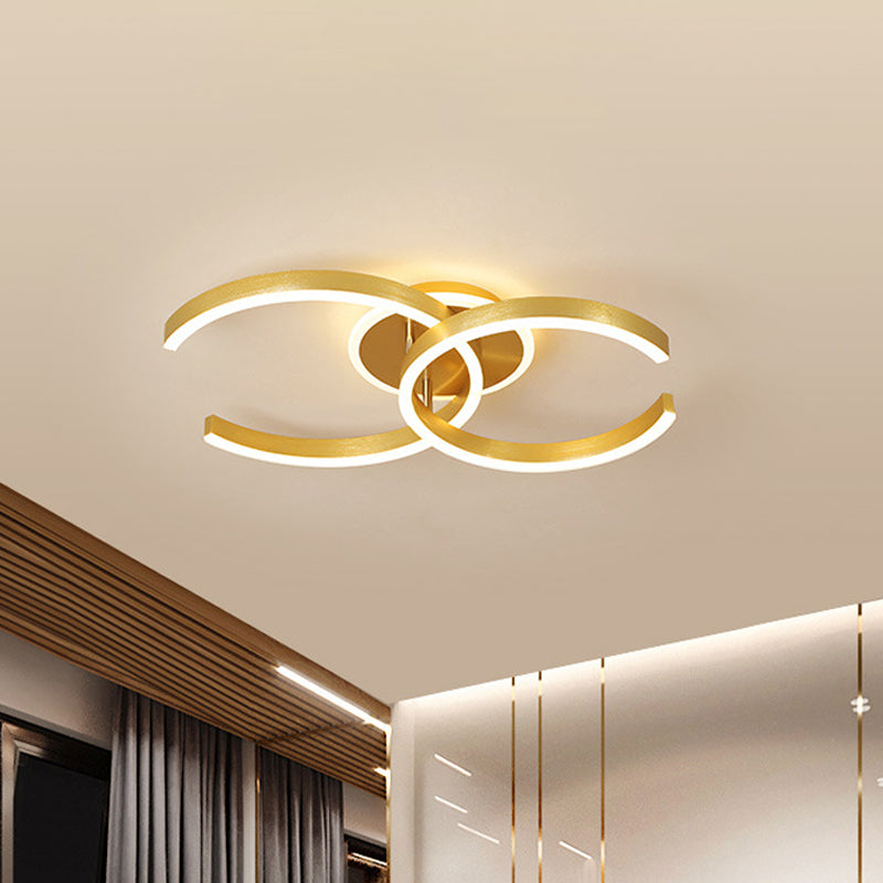 Stylish Dual C Hotel Ceiling Light - Modern 20.5/23 Inch Wide LED Flush Mount in Gold, Warm/White Light