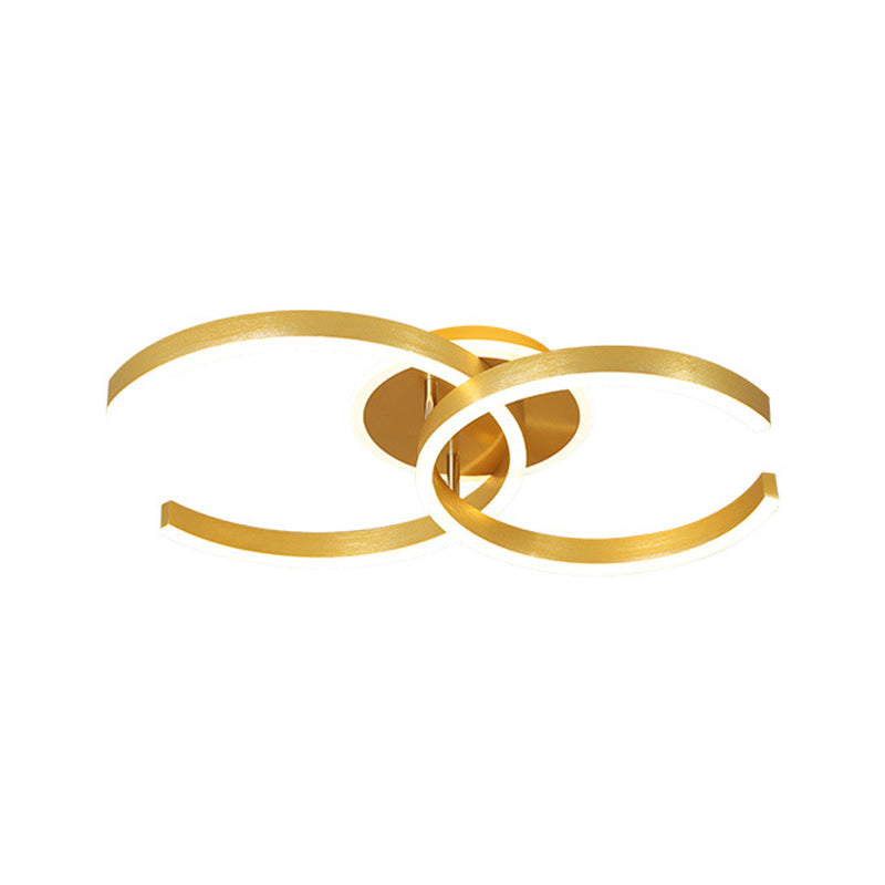 Stylish Dual C Hotel Ceiling Light - Modern 20.5/23 Inch Wide LED Flush Mount in Gold, Warm/White Light
