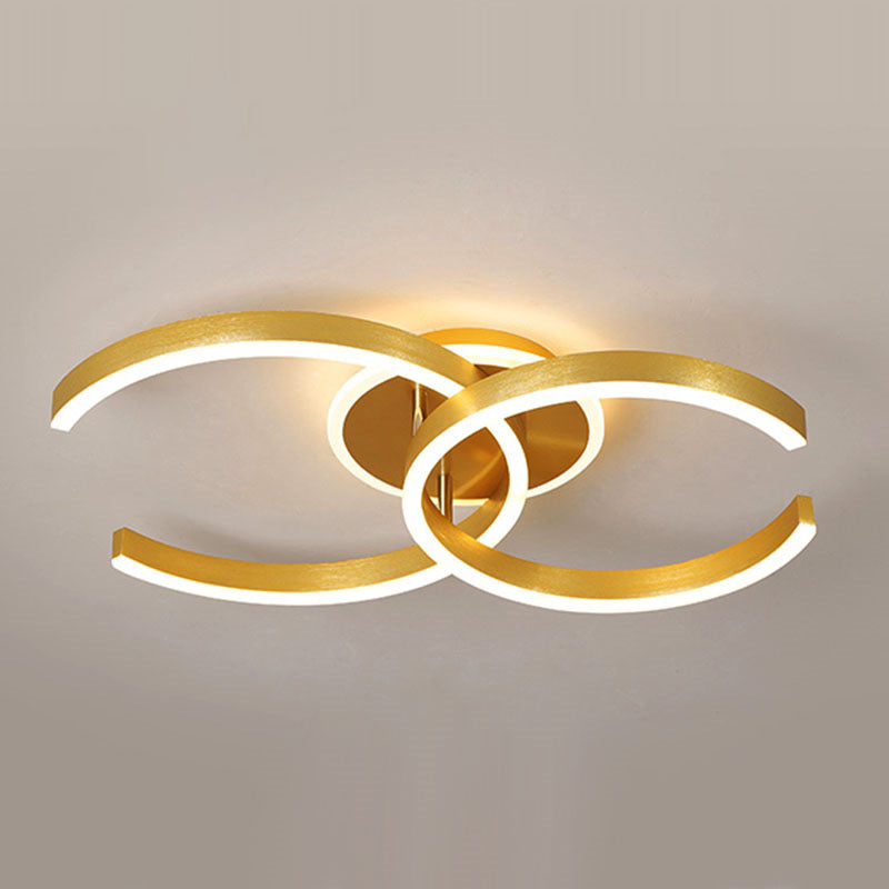 Stylish Dual C Hotel Ceiling Light - Modern 20.5/23 Inch Wide LED Flush Mount in Gold, Warm/White Light