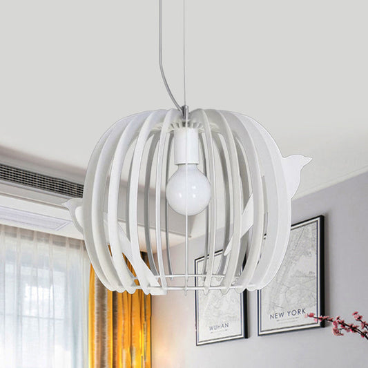 Modern Iron Birdcage Pendant Lamp in White with Bird Decor - Drum Shaped, 1 Bulb Hanging Ceiling Light
