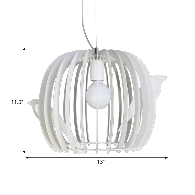 Modern Iron Birdcage Pendant Lamp in White with Bird Decor - Drum Shaped, 1 Bulb Hanging Ceiling Light