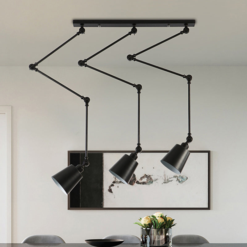 Nordic Cluster Pendant Light - Green/Black Bell with Adjustable Arm, 3-Head Metal Hanging Lamp Kit