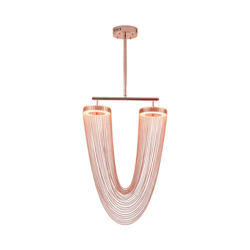 Modern Rose Gold LED Ceiling Light with Hand Braided Chain Fringe for Loft House