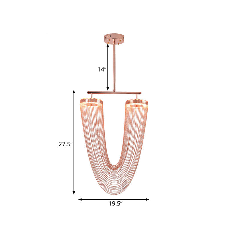 Modern Rose Gold LED Ceiling Light with Hand Braided Chain Fringe for Loft House