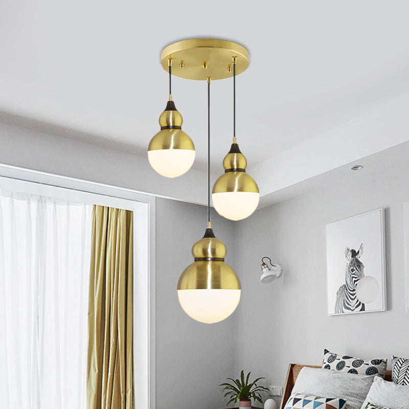 Gourd Dinette Pendant Cream Matte Glass Hanging Light In Brass - Modernism Design