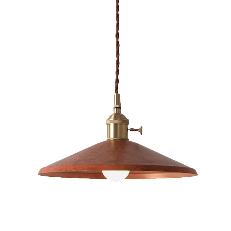 Rustic 1-Light Hanging Pendant Lamp in Blue/Red/Silver for Dining Room - Saucer Shade Iron Design with Stranded Wire Cord