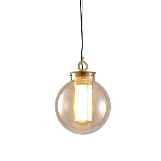 Gold Pendulum Retro Amber Glass Suspension Lamp - 12.5/19 Height