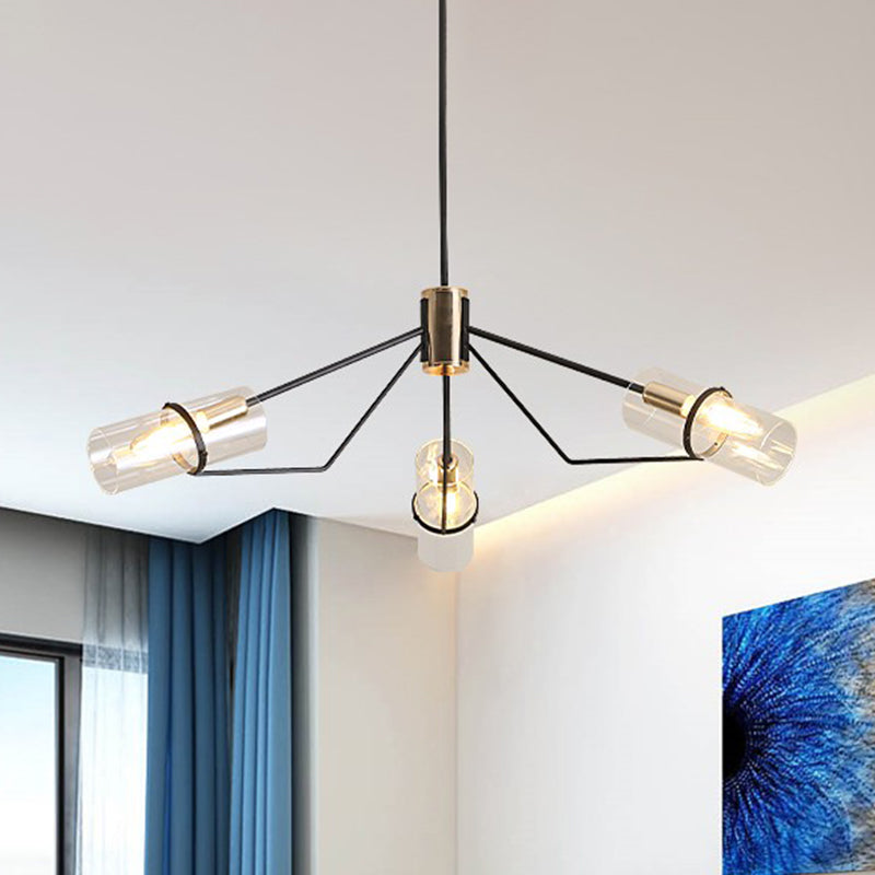 Sputnik Glass Chandelier - Industrial Hanging Light in Black, Clear/Smoke Glass, 3/6 Heads - Perfect for Bedrooms
